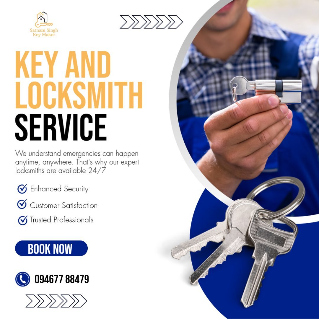 blue and white modern key and locksmith service instagram post made with postermywall (1)