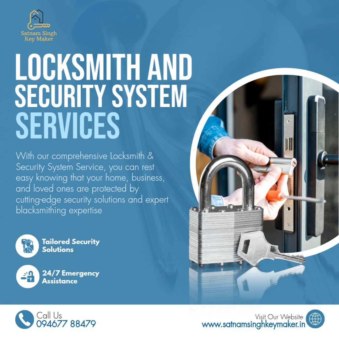 blue and white modern locksmith and security system services instagram post made with postermywall